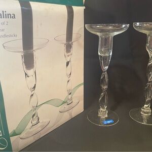Element Twisted Clear Glass Candlestick Holders - Set of 2